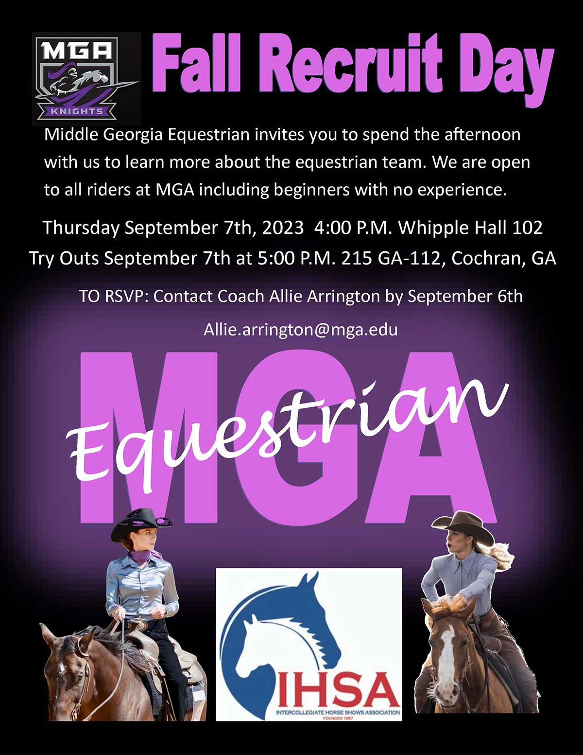 Equestrian recruitment flyer.